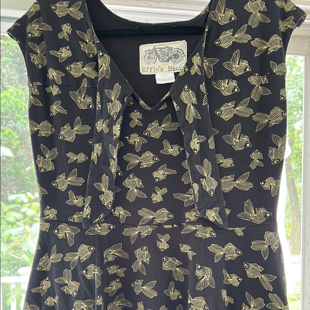Effie's Heart Elegant Black Dress with Koi Fish Motif